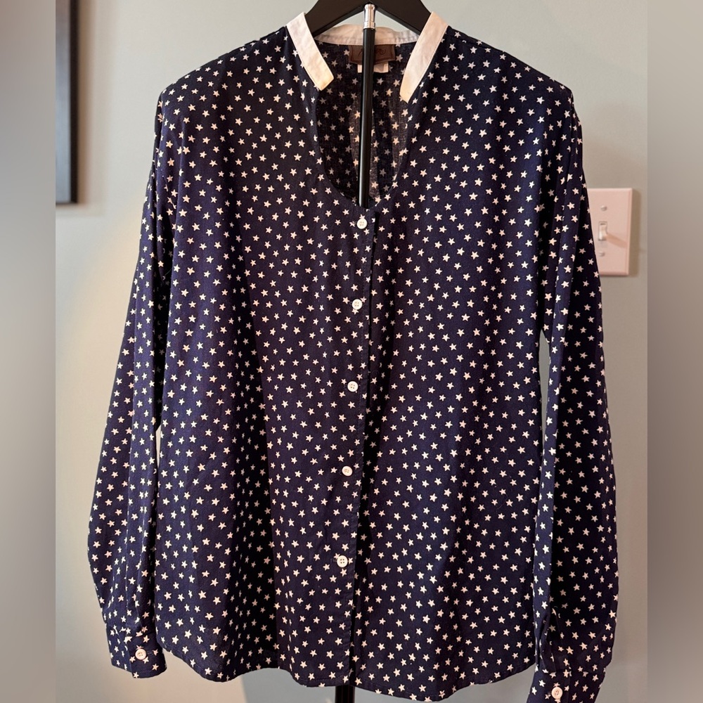Roper Women’s Navy  Western Star Print Button Up Blouse Size Large
